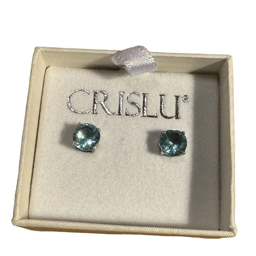 NWT Crislu 2CTTW solitaire blue crystal post earrings in sterling silver